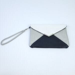 Express Black, White, Silver Envelope Purse Clutch Wristlet 9"L X 6.5"H, Chain